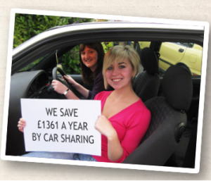 girls liftsharing holding sign showing savings