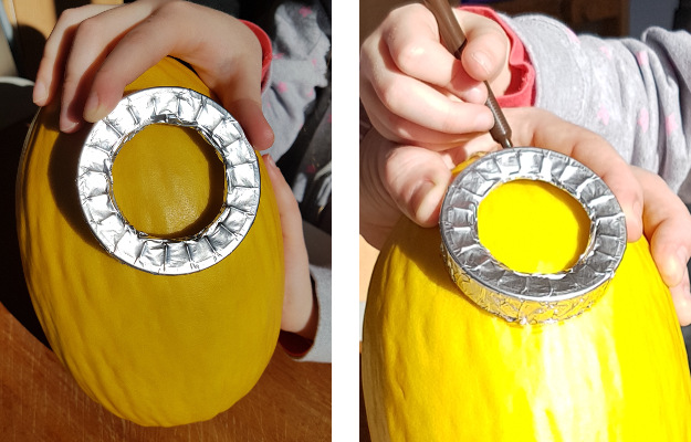 Outlining the goggle on the melon - Minion Melon - Dynamic Dad